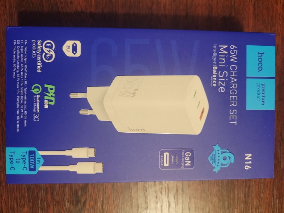 Блочок, зарядний пристрій Hoco 65w N16  швидка зарядка, потрійний,