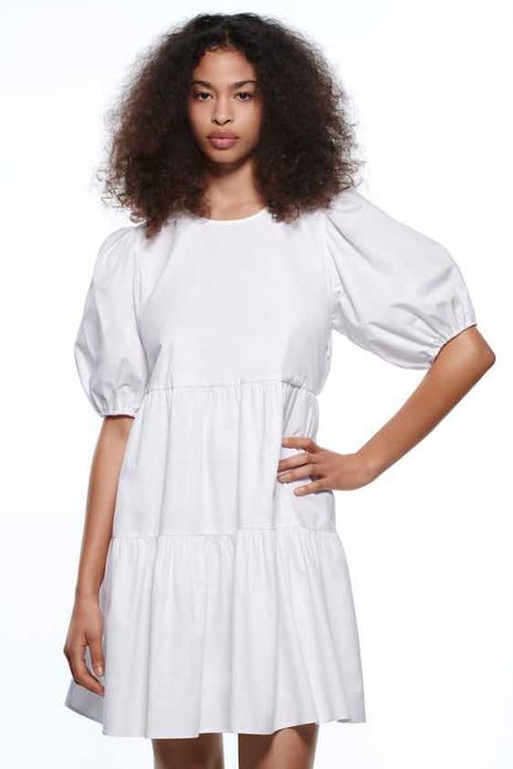 (NOVO C/ ETIQUETA, PORTES GRÁTIS) ZARA - Vestido Curto Costas (Branco)