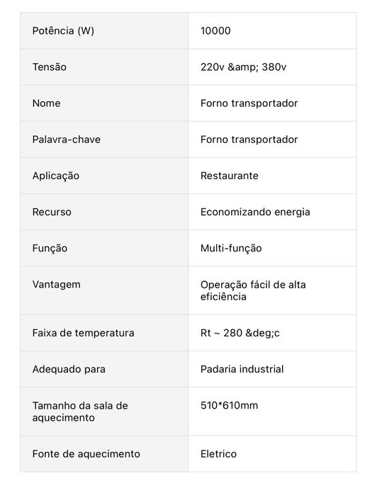Forno esteira eletrico pizza