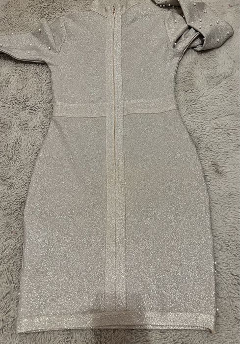 Sukienka exclusive butik pearls bandage dress srebrna perły bandaż