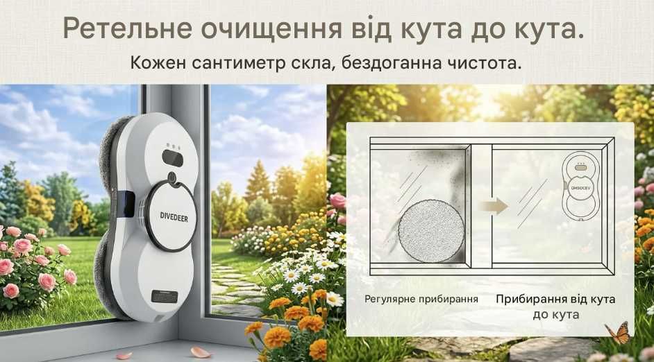 Розумний робот для миття вікон DIVEDEER NEW Black | Auto Spray