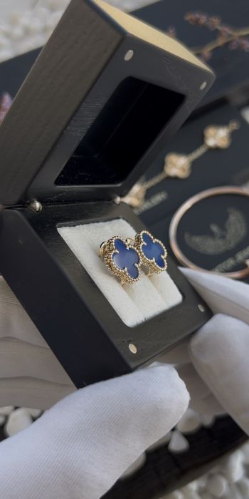 Сережки Ван Клиф желтое золото 585 пробы. Сережки Van Cleef