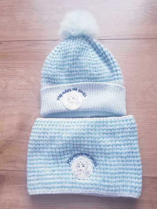 Zimowe ocieplane czapka z kominem dziewczęca marki Frozen Anna