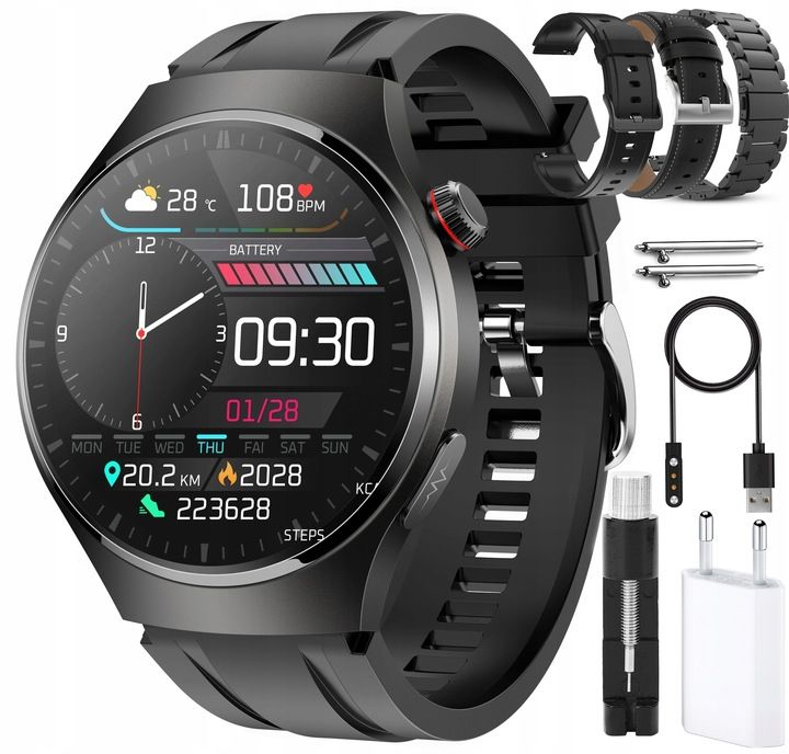 Zegarek Smartwatch Amoled Pomiar Curku Ekg Glukoza Bmi Rozmowy Ciśnien