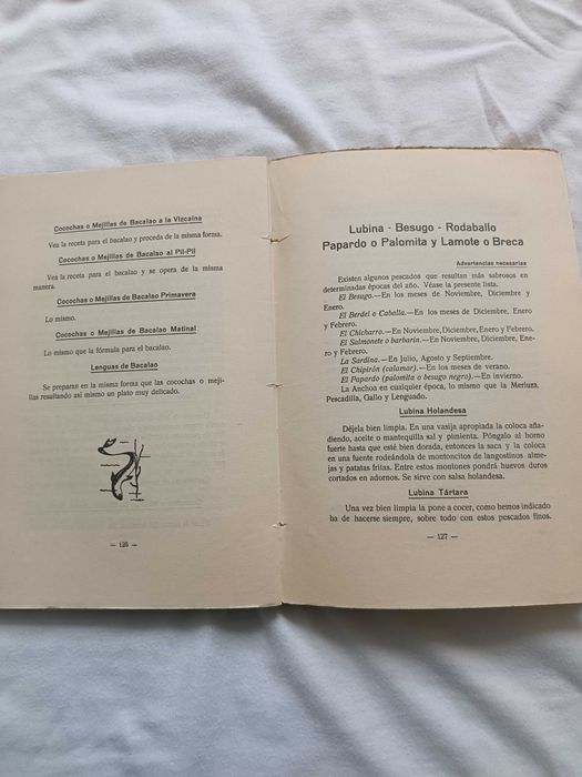 Livro de receitas em espanhol 1933