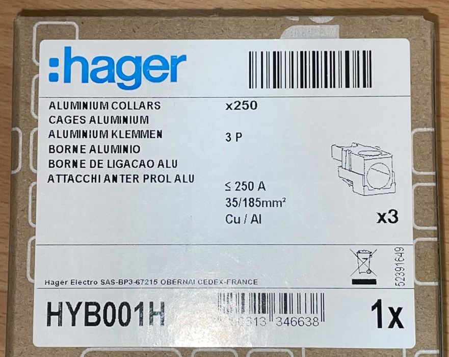 Hager HYB001H HYB011H HYB023H HYB019H Клемма Расширители Крышка 250А
