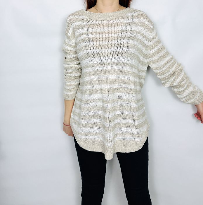 Beżowy sweter w paski XL 42