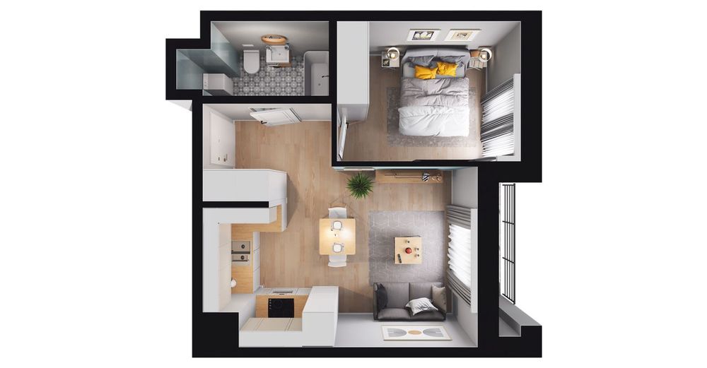 2-pokojowe mieszkanie 32 m² + loggia - Widok 2
