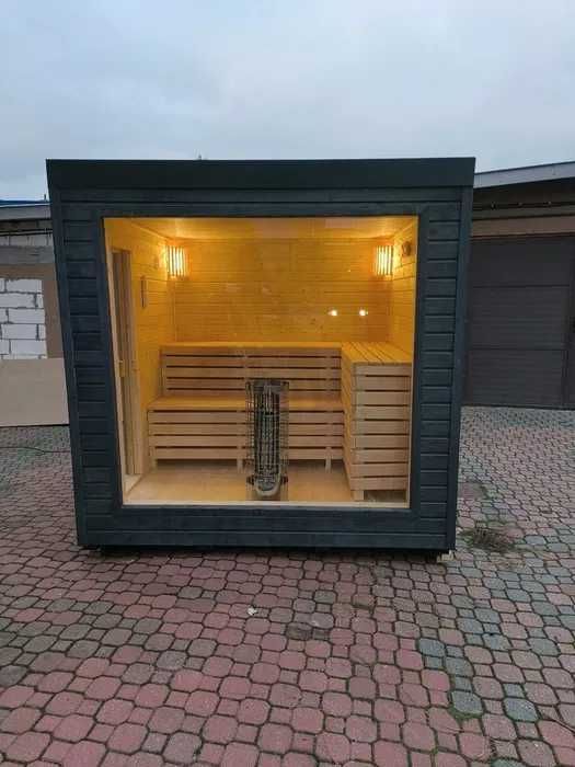 SAUNA ZEWNĘTRZNA OGRODOWA 2.5x3m Ocieplona + Piec + Witryna
