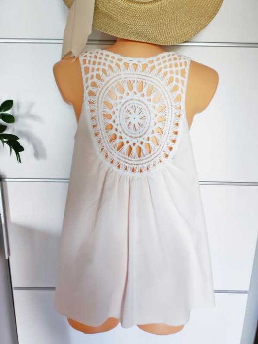 Niay r 36 biała bluzka boho ażurowa wstawka