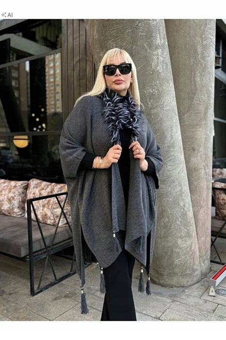 Ciepła melanżowa bluza damska oversize z frędzlami 52 5ia