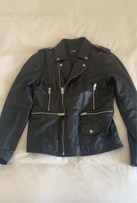 Blusão biker de cabedal preto