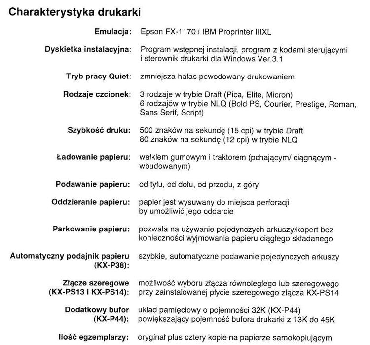 Drukarka igłowa mozaikowa Panasonic KX-P3696