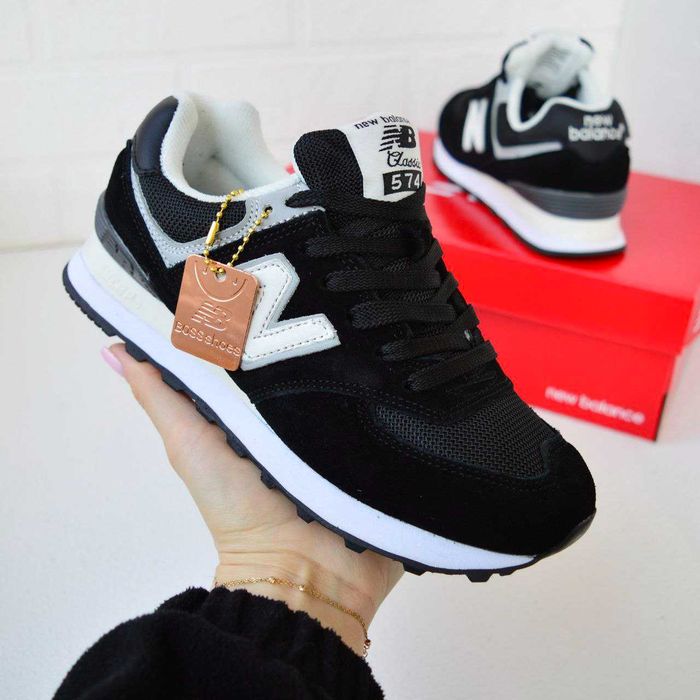 New Balance 574 Black White чорні з білим кросівки жіночі нью беленс баланс кроссовки кросовки