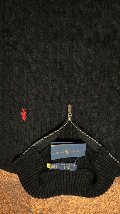 Quarter Ziper malhado Ralph Lauren 3/4 Preto e Vermelho tamanho M