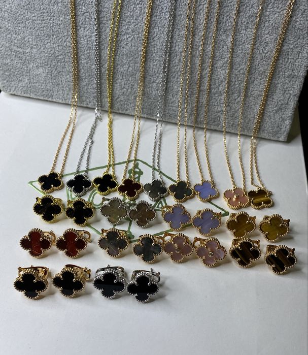 Комплект серьги и подвеска van cleef, vca , конюшина, ван клиф