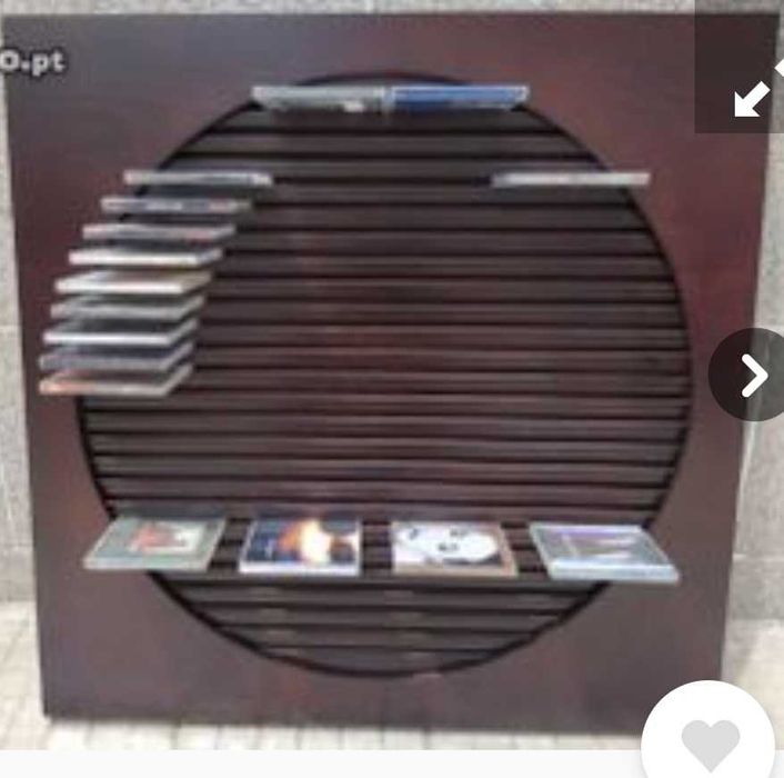 Quadro madeira suporte CDs retro iluminado, madeira maciça