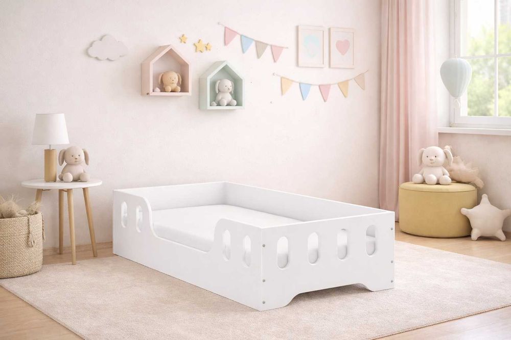 Łóżko dziecięce LAKI 84 x 164 cm biały sonoma DREWNIANE dla dziecka