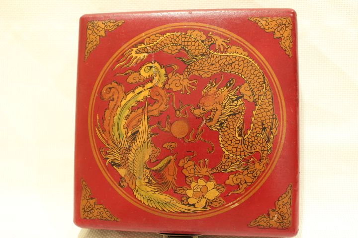 Antiga Bússola Náutica Chinesa em Caixa decoração Dragão e Fénix