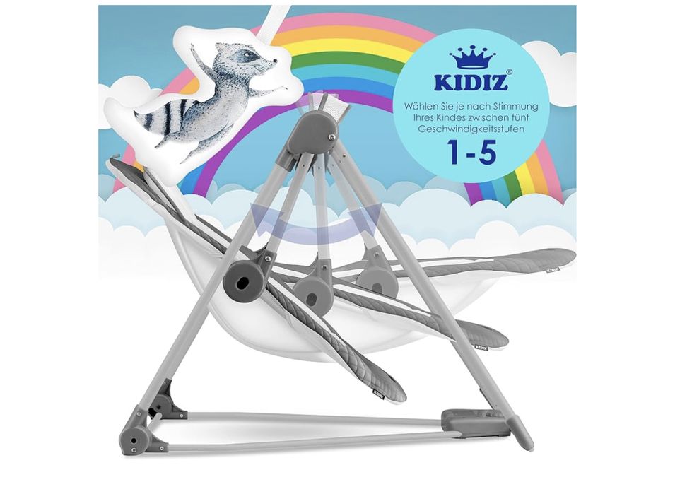 KIDIZ® Huśtawka dla niemowląt z 5 ustawieniami prędkości, składana