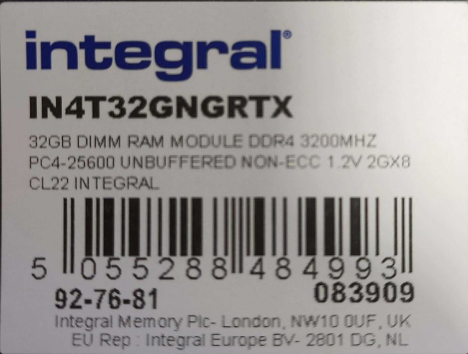 Integral 32 GB DIMM DDR4 3200 MHZ UNBUF NO-ECC 1,2 V