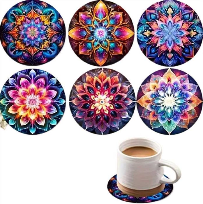 6x RETRO podkładki pod kubek MANDALA NA PREZENT podstawki VINTAGE h265
