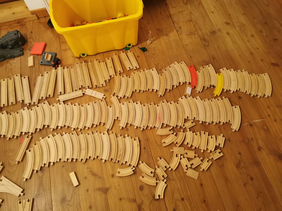 Tory drewniane, kolejka, ogromny zestaw, lokomotywa