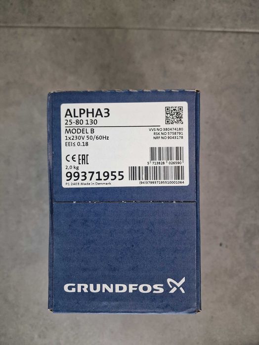 GRUNDFOS POMPA ALPHA3 25-80 130 230V 50HZ 6H  99371955   x1