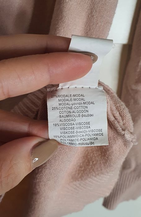 Golf sweter uni pudrowy róż viskoza modal bawełna
