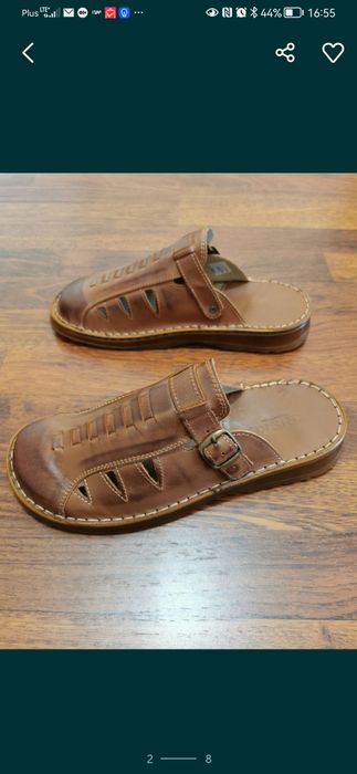 Duże Skórzane Klapki Męskie Lekkie Wygodne Brąz Rozmiar 47