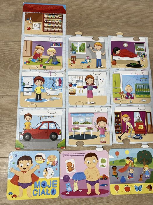 Puzzle połówki, kształty, czynnosci