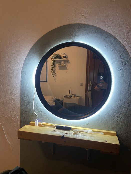 Espelho redondo Preto com Luz Led ao toque