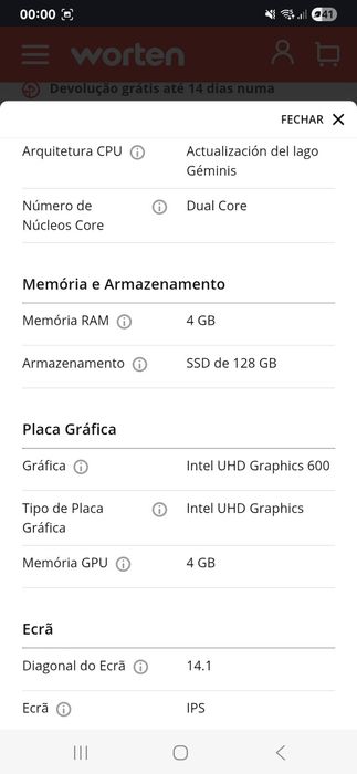 Computador portátil com 1 ano de garantia