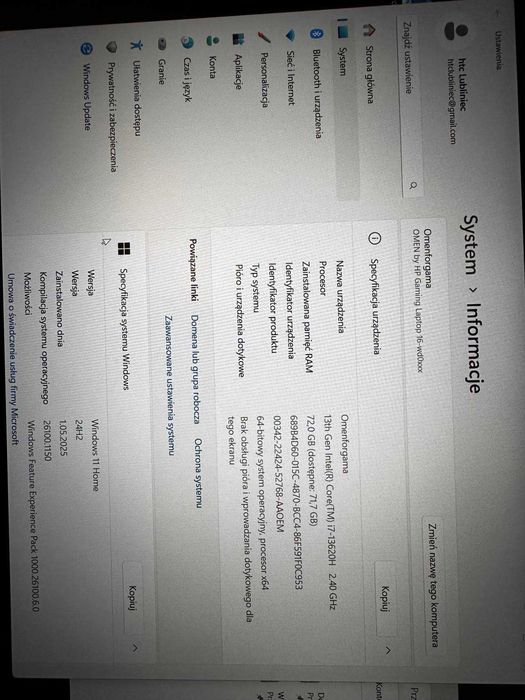 Laptop Gaming HP Omen RTX 4060 Intel i7  16 lub 72 GB