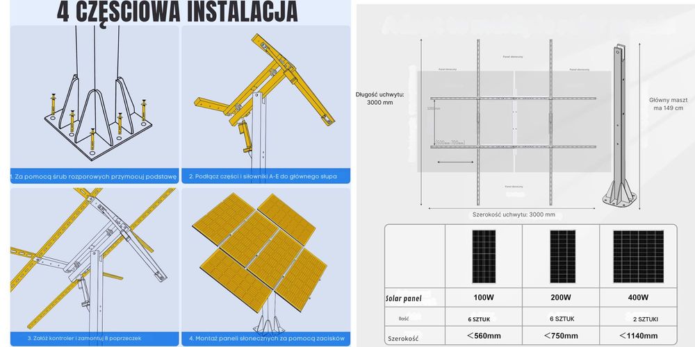 TRACKER Uchwyty Do paneli Fotowoltaicznych Solarnych ŚLEDZENIE SŁOŃCA