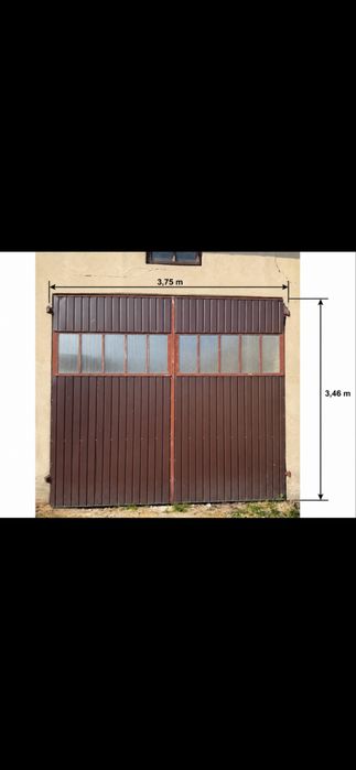 Wrota stalowe dwuskrzydłowe 3,75 x 3,46 m – drzwi gospodarcze