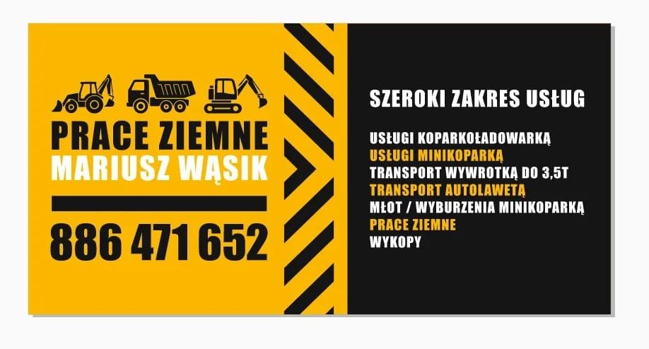 Usługi Koparkoładowarką, Minikoparką, Prace ziemne, Transport wywrotką