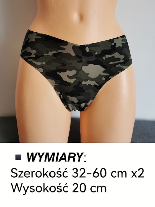 Majtki damskie stringi bezszwowe - wojskowe