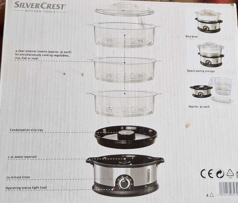 Parowar SilverCrest 800W – 3 pojemniki, stan jak nowy