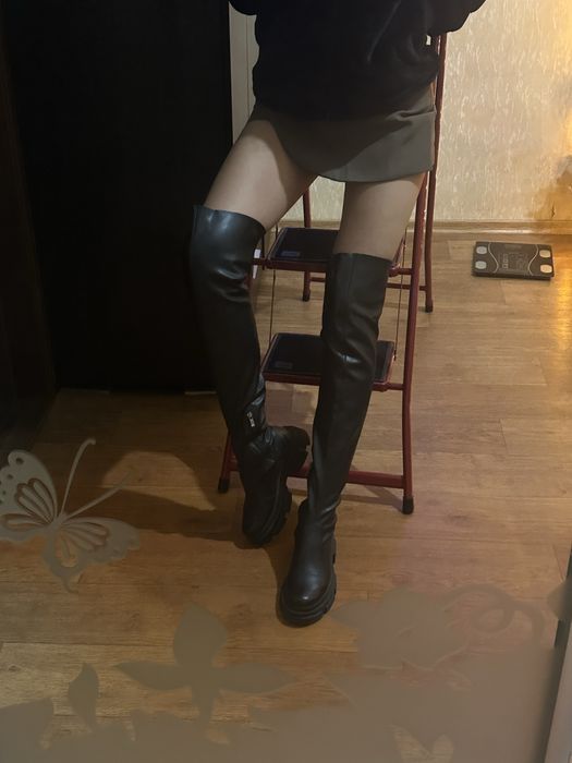 Ботфорти шкіра та стрейч