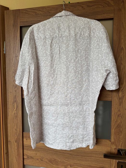 Koszula męska, z krótkim rękawem 100% len, H&M r L-idealny stan