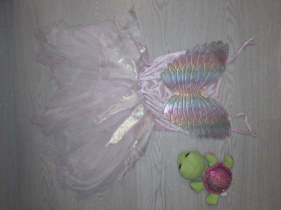 Strój wróżki 128 – różowa, tęczowe skrzydła