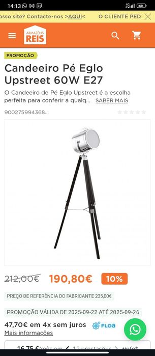 Candeeiro tripé design com holofote