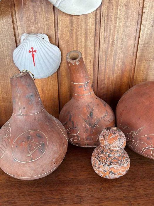 Lote de Cabaças Africanas Antigas Gravadas à Mão (Decoração)