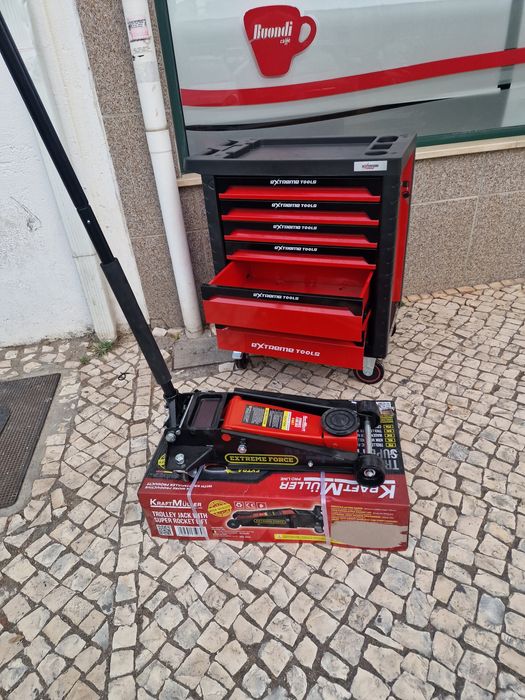 carrinho de ferramenta de 6 gavetas 4 completas + Macaco de 4 tonelada