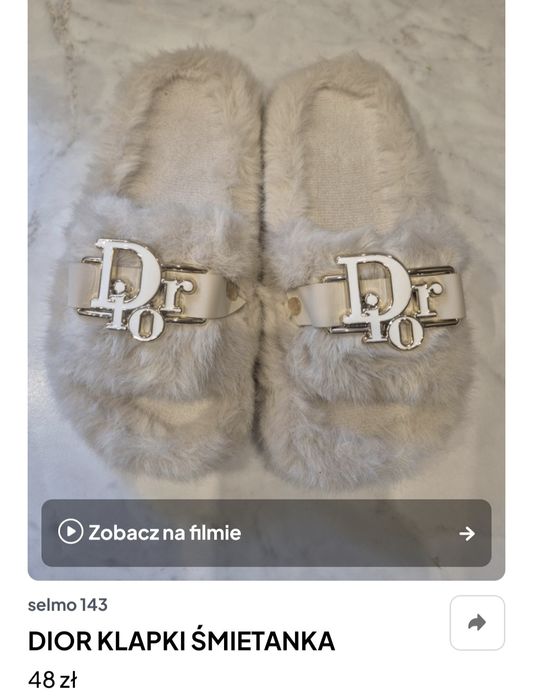Klapki logowane beżowe Dior podeszwa 3.5 cm