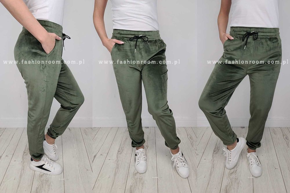 Spodnie welur DRESY welurowe DRES L/XL KHAKI ZIELONE