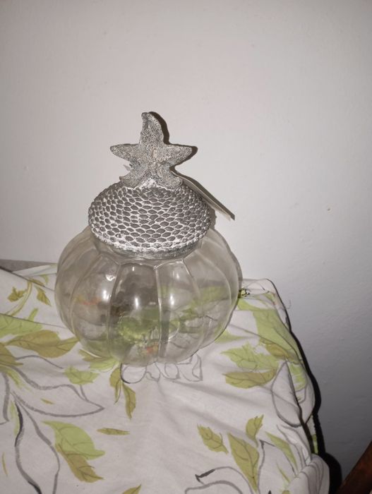 Pote/Jarra decorativa com tampa de estrela-do-mar