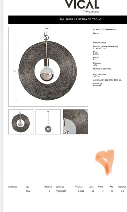 Candeeiro de Tecto Suspenso VICAL