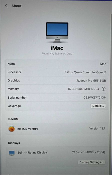 Apple iMac 21.5 2017 року Retina 4K. i5 / 16Gb / 256Gb SSD.